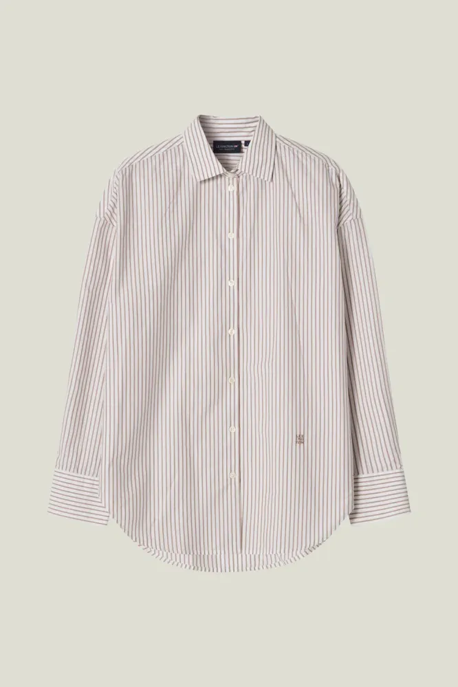 Oversized Lyocell Blend Shirt, Beige/White Stripe