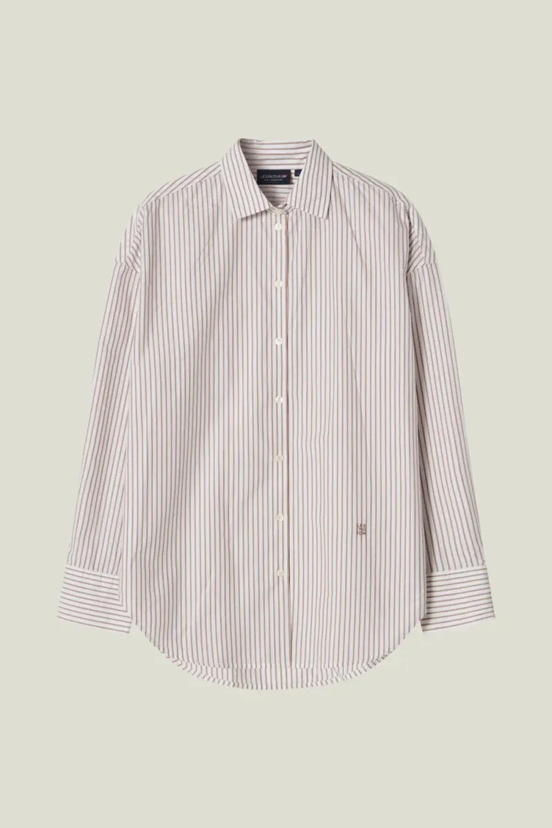 Oversized Lyocell Blend Shirt, Beige/White Stripe