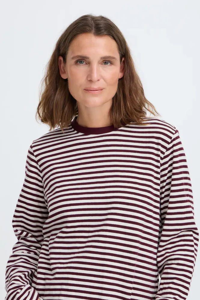 Estella LS T-shirt, Red And Birch Stripe