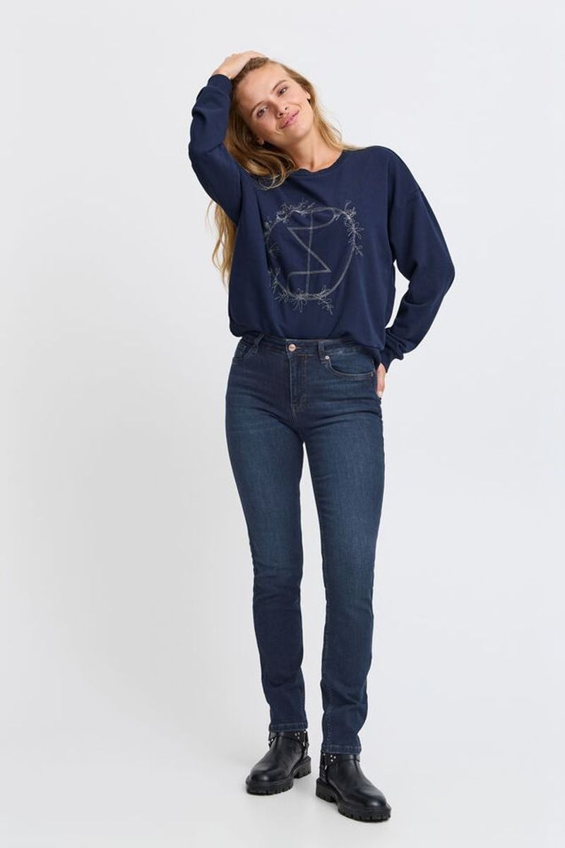 Emma HW Jeans Medium Straight Leg, Dark Blue