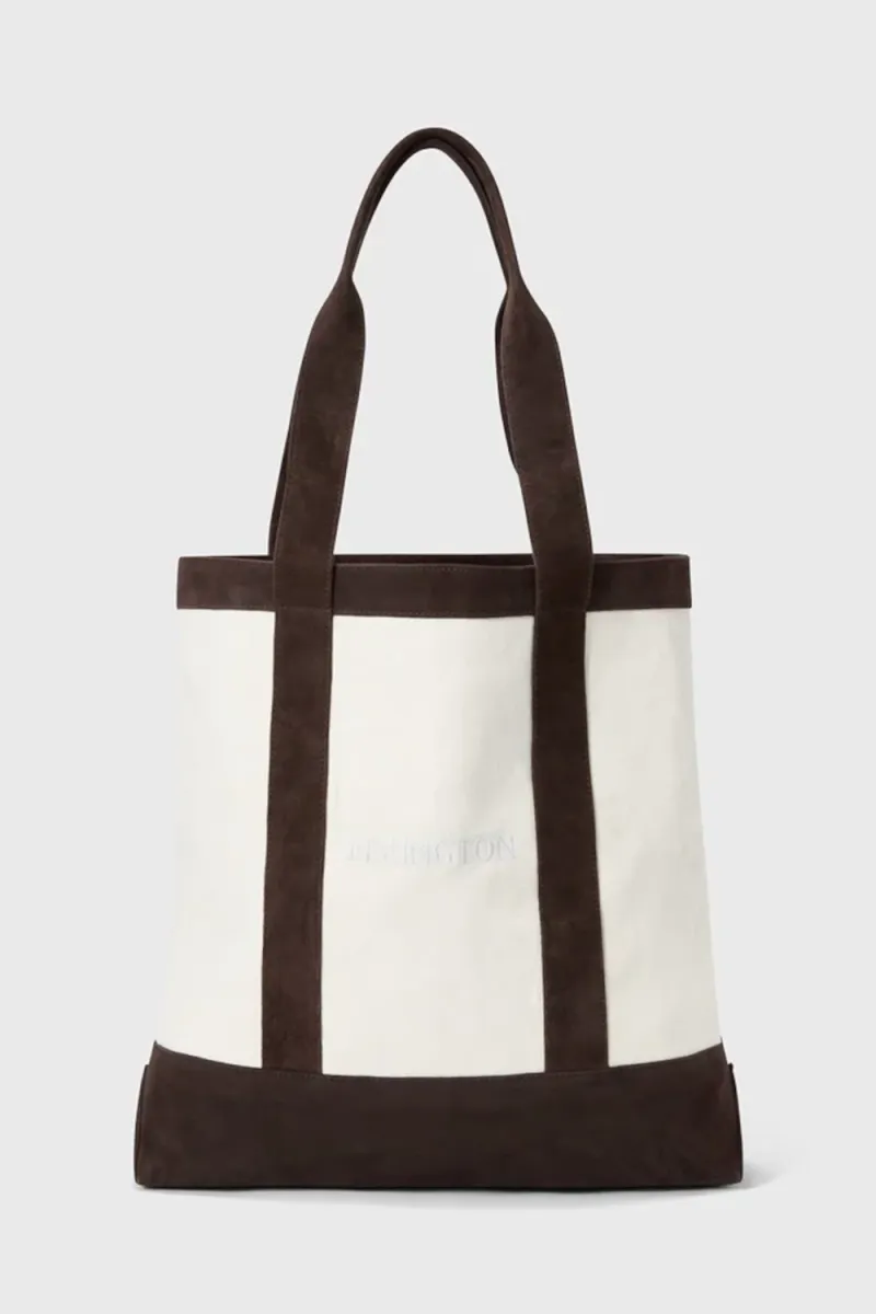 Contrast Suede Canvas Shopper, Dark Brown