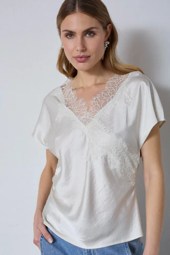 Idun Lace SS Blouse, Off white