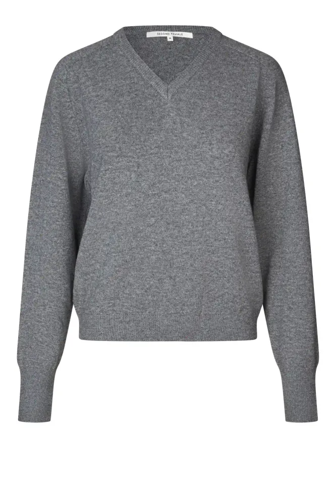 Olira Knit V-neck, Grey Melange