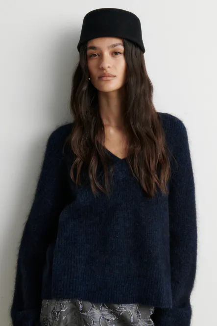 Hovedbilde Andrea Knit Structure V-Neck, Poseidon