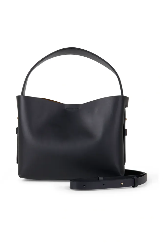 Leata Leather Bag, Black Silver