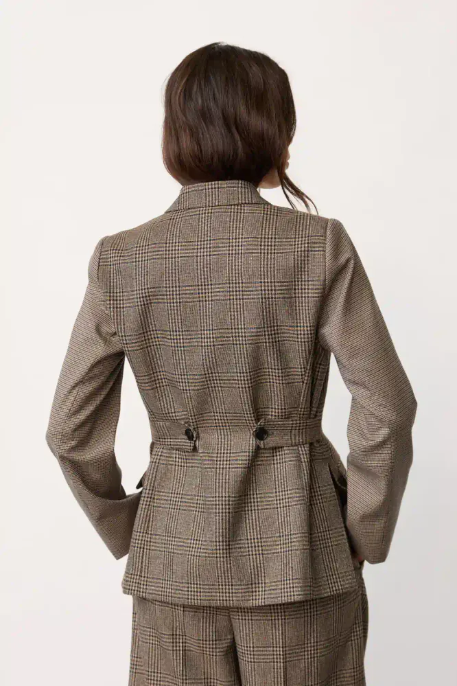 Veya Check Fitted Blazer, Brown