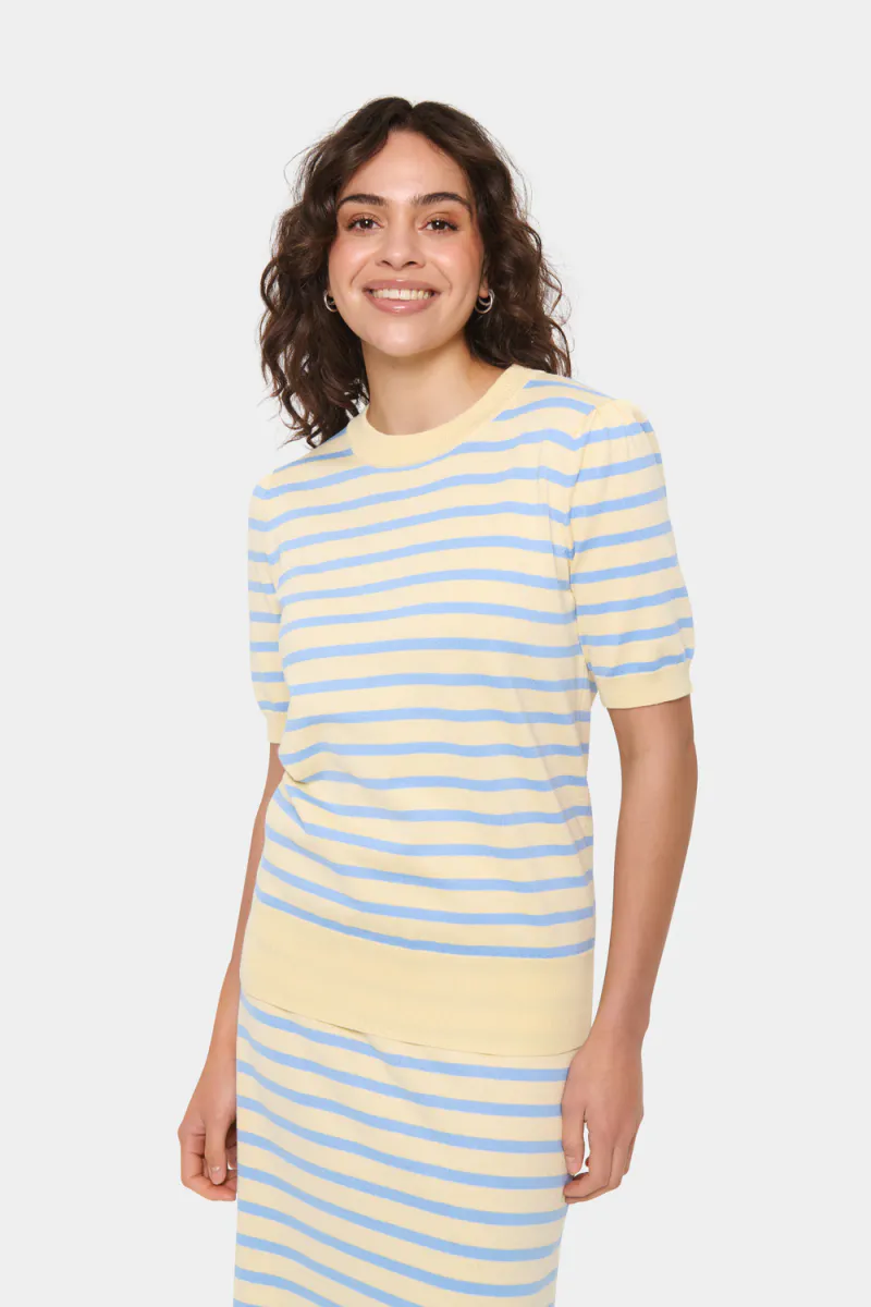 Mila SS Striped Pullover, Lemon Hydrangea Stripe