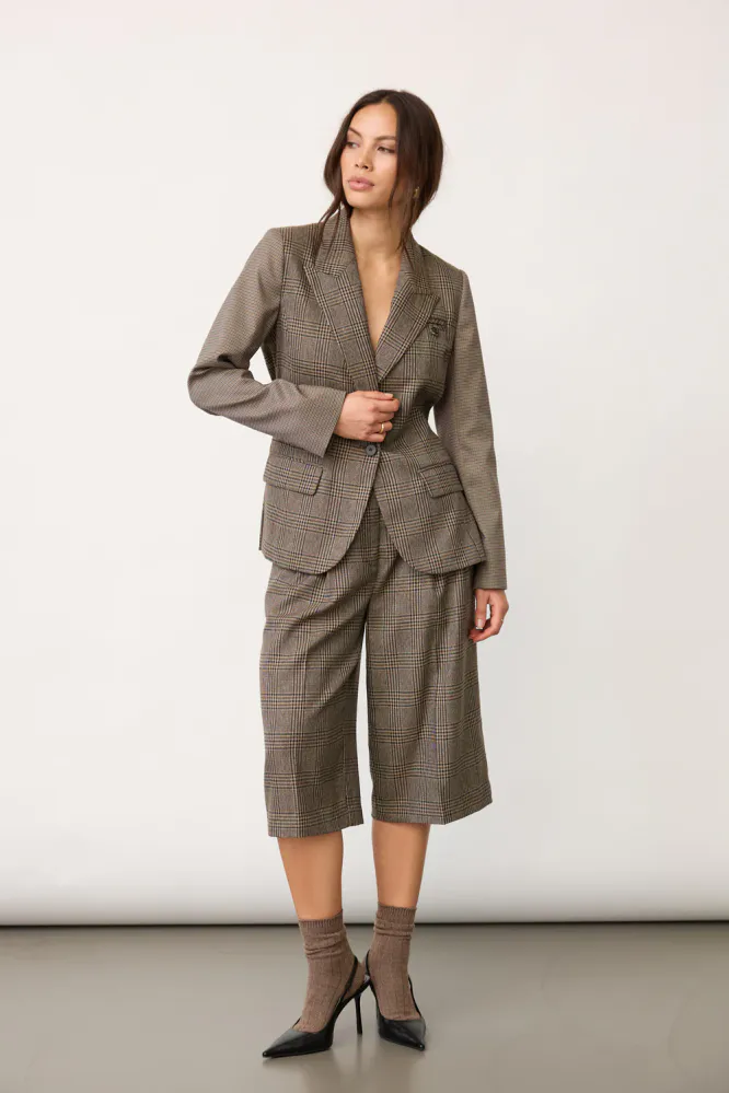 Veya Check Fitted Blazer, Brown
