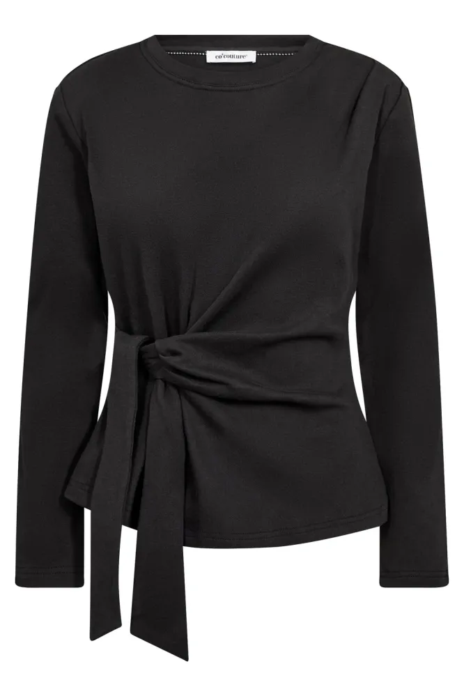 Oriane LS Pleat Tie Tee, Black
