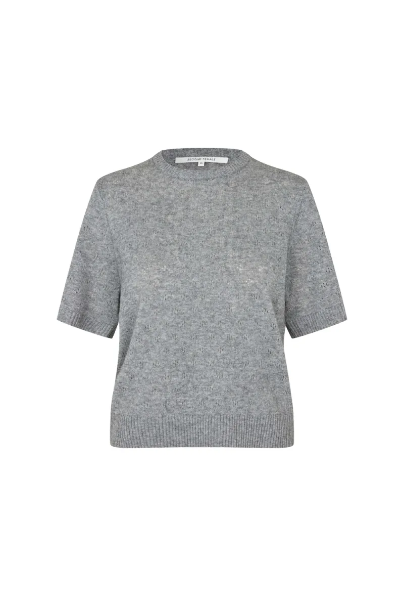 Amala Knit SS O-Neck, Mid Grey Melange