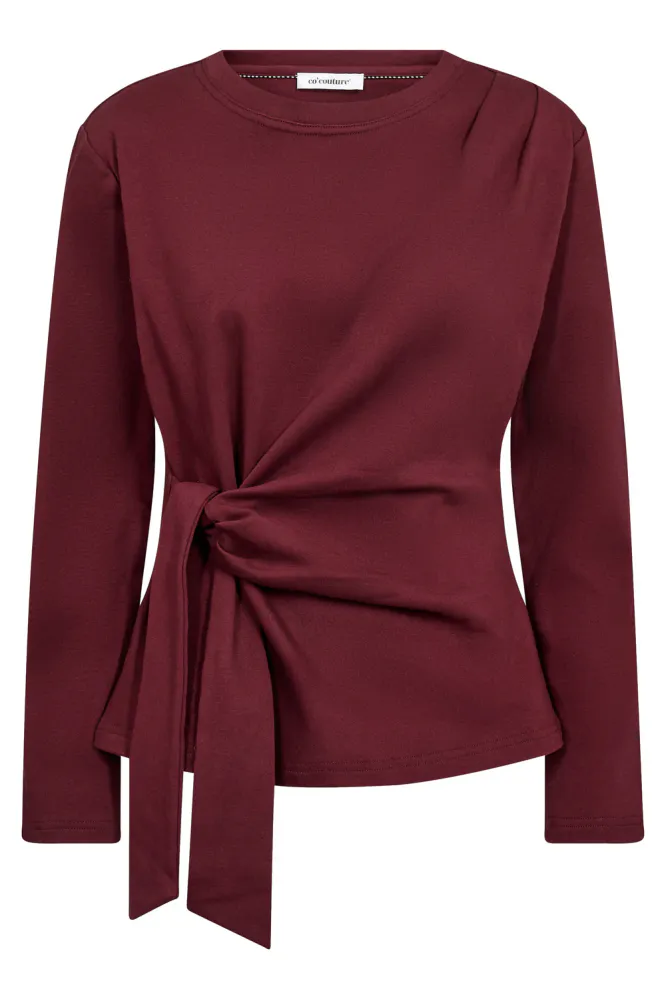 Oriane LS Pleat Tie Tee, Wine Red