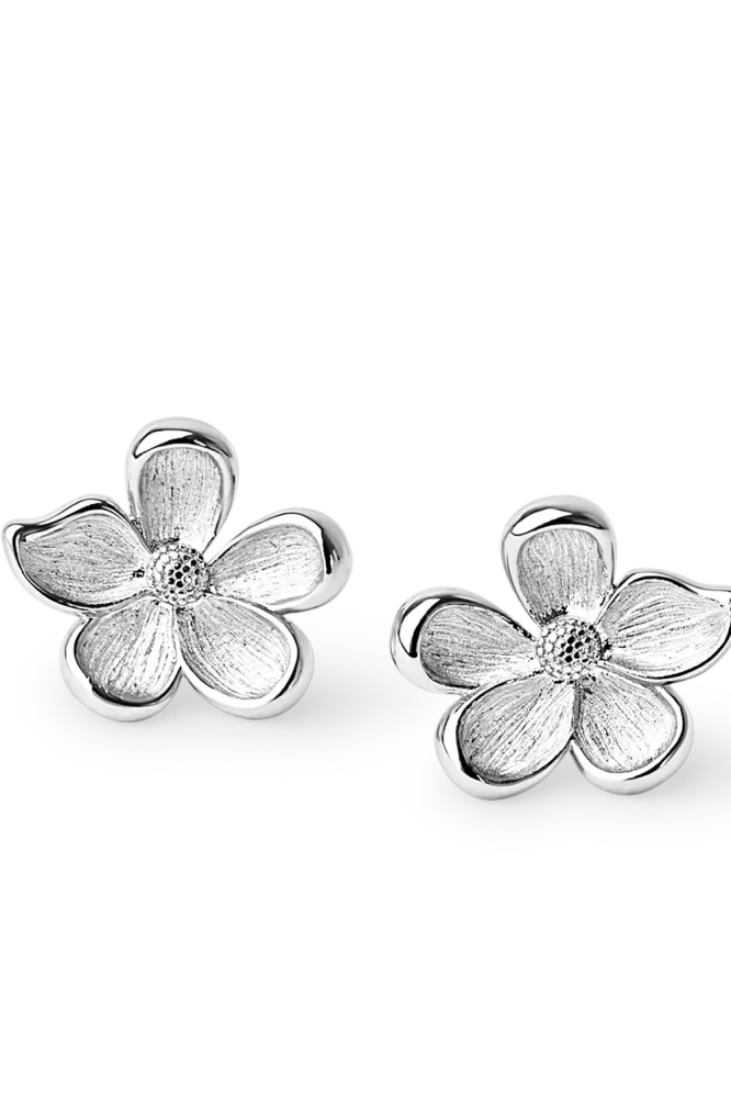 Midi Flower Earrings, Silver