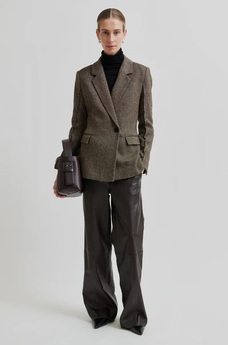 Letho Leather Straight Trousers, Chocolate Plum