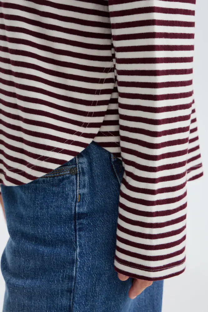 Estella LS T-shirt, Red And Birch Stripe