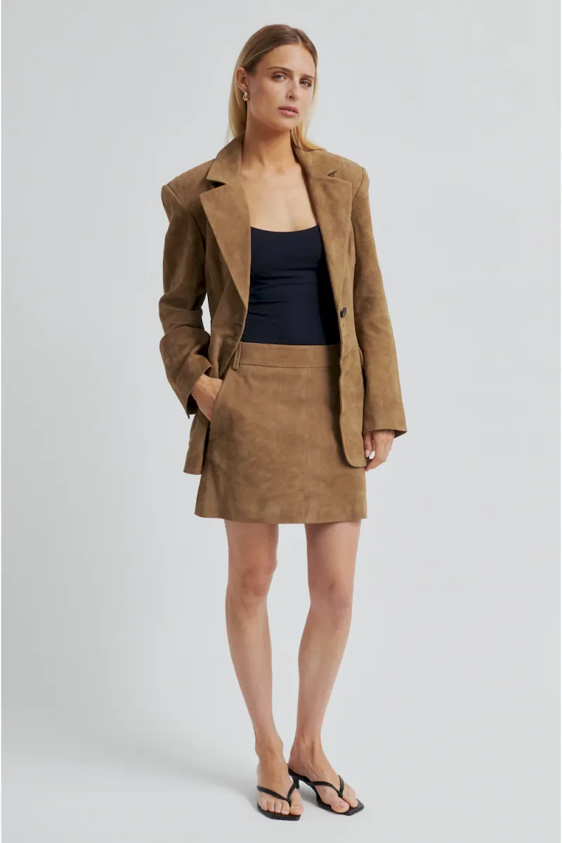 Suellen Mini Suede Skirt, Petrified Oak