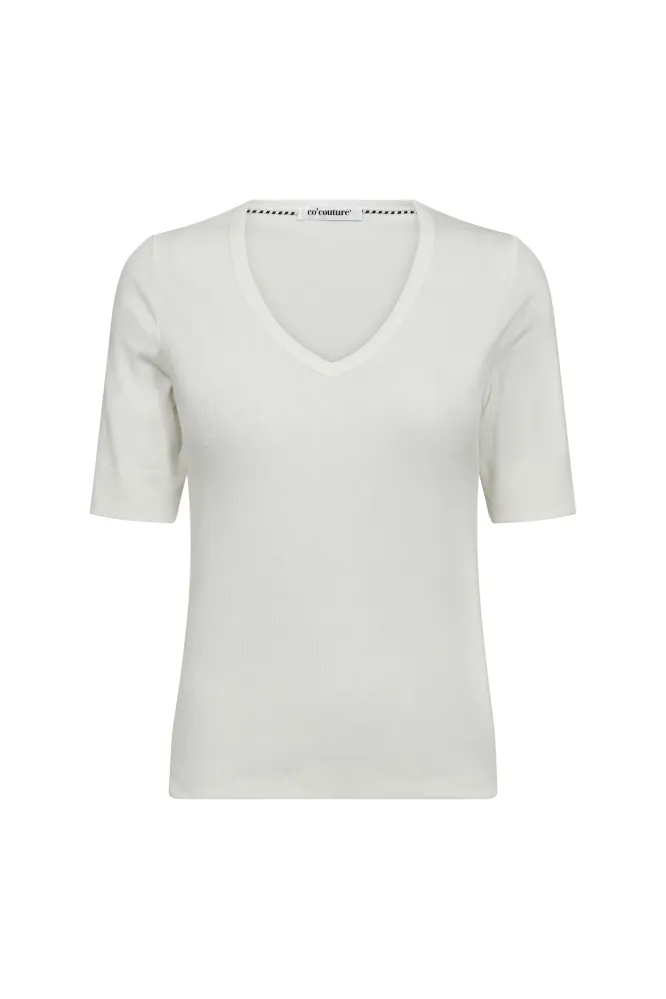 Granny Rib SS V-Tee, Off white
