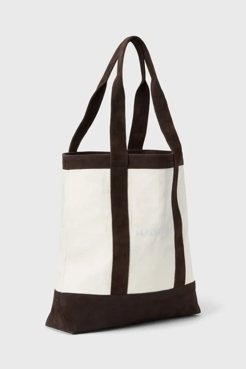 Contrast Suede Canvas Shopper, Dark Brown