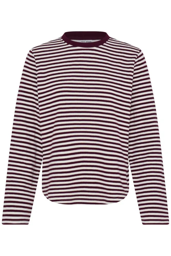 Estella LS T-shirt, Red And Birch Stripe
