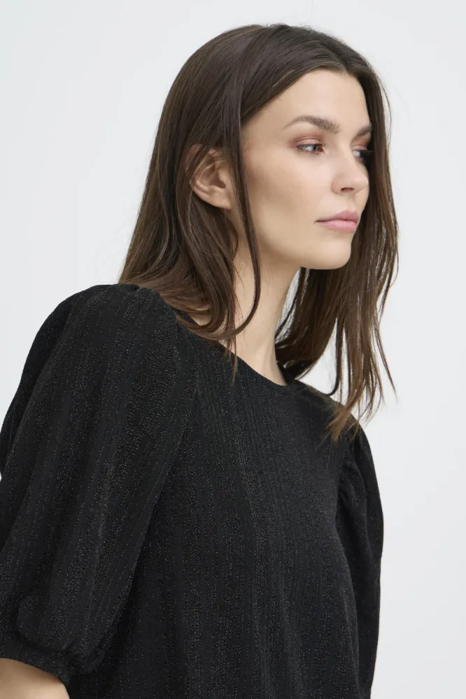 Thea SS Blouse, Black Glitter