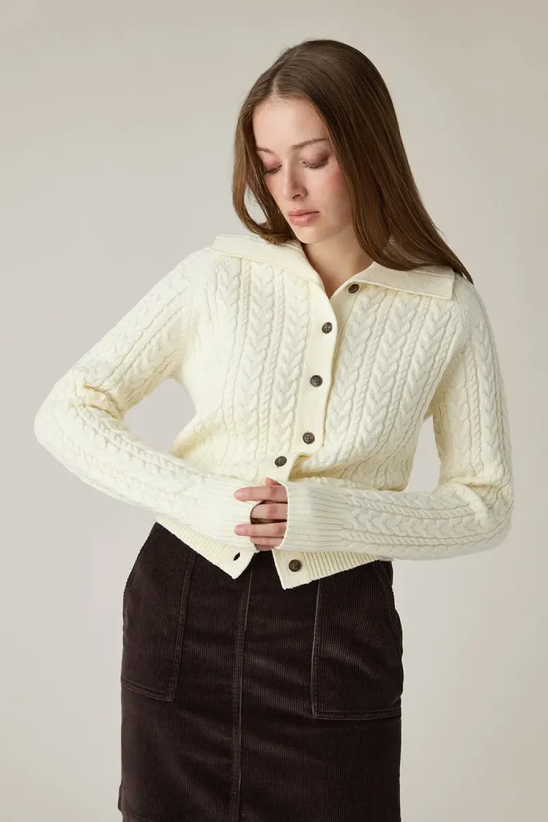 Cable Cardigan, Offwhite