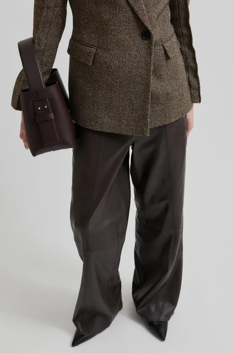 Letho Leather Straight Trousers, Chocolate Plum