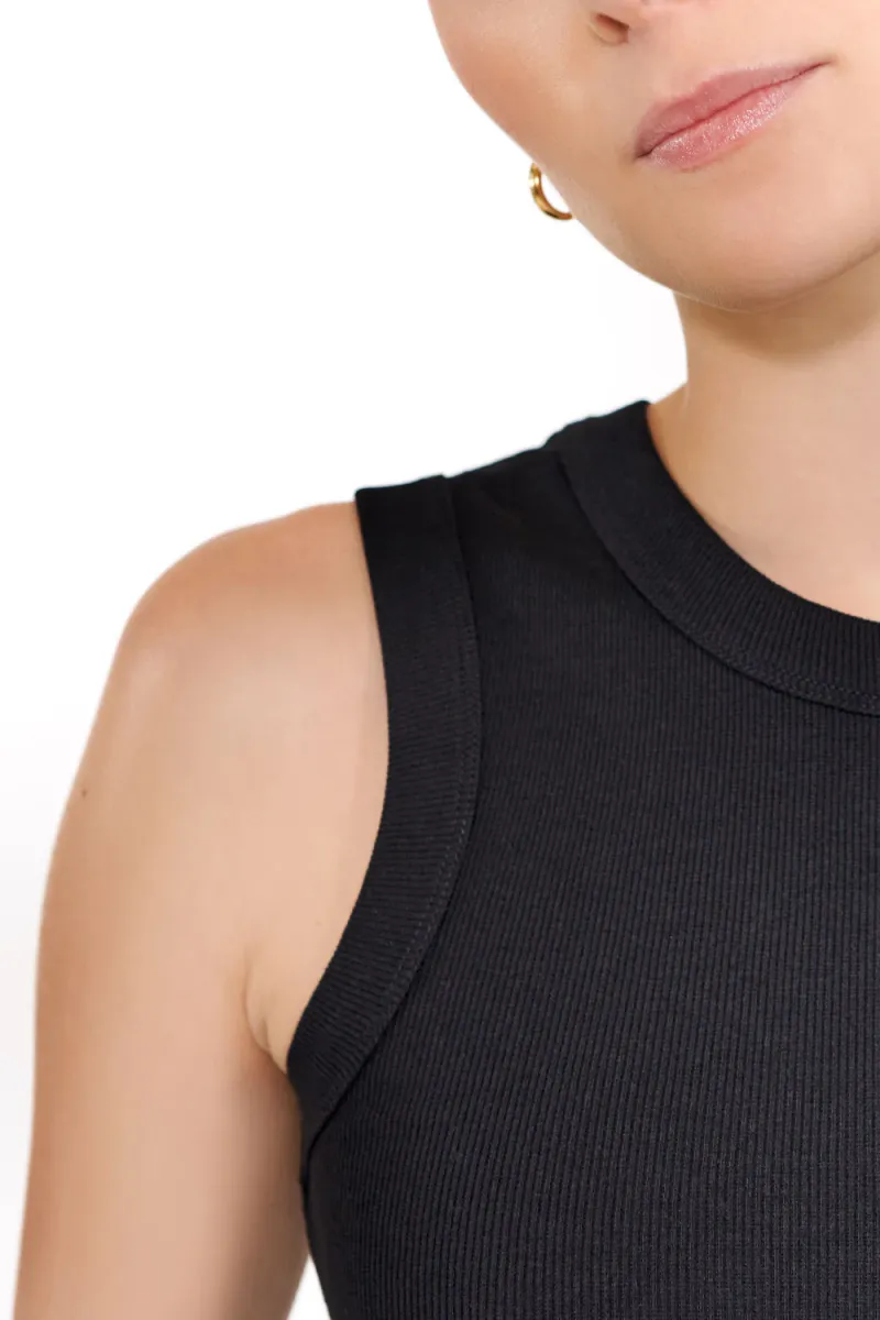 Tank Crew-Neck Ribbed, Black