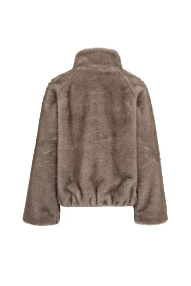 Hilda Faux Fur Jacket, Gray Sand