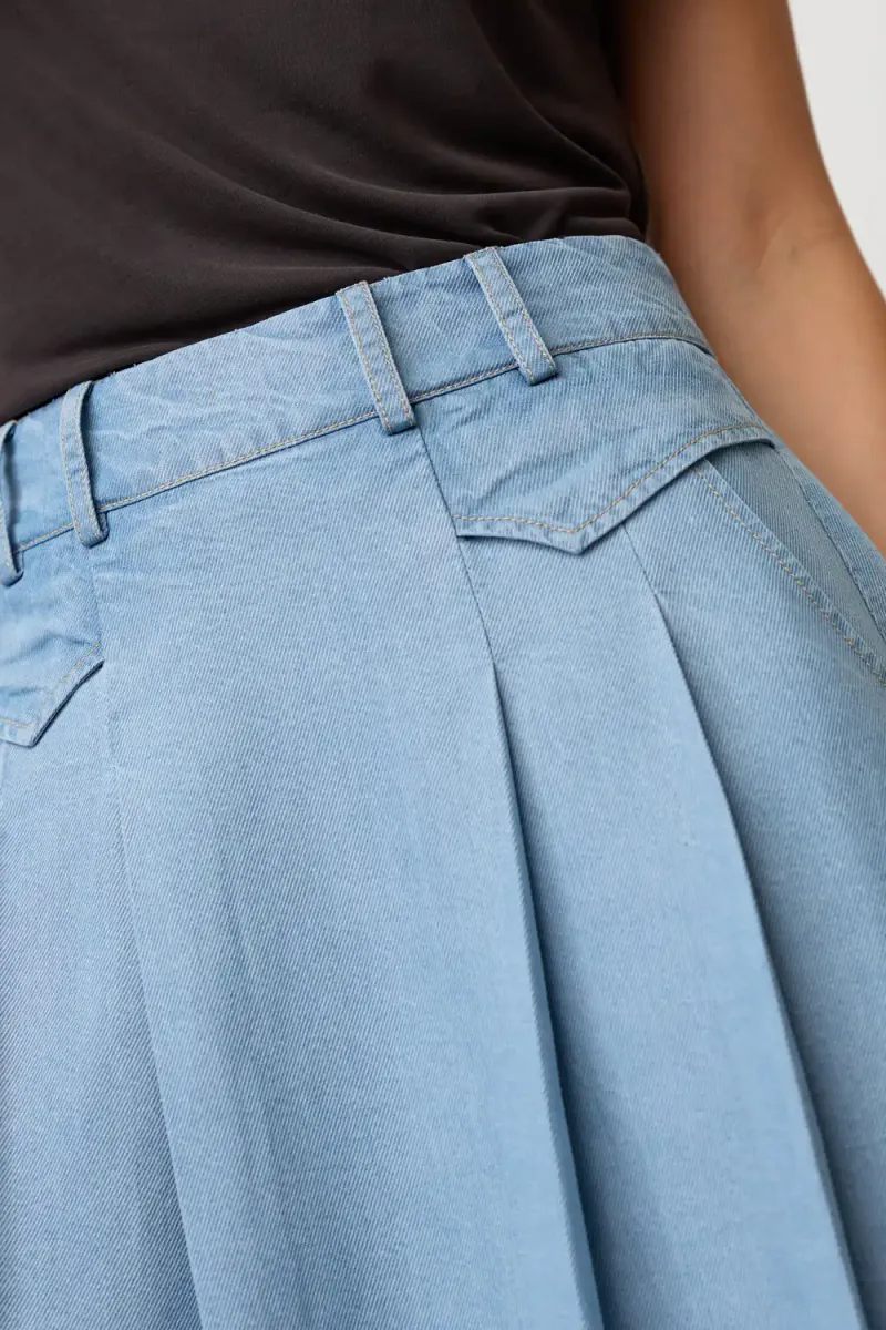 Tilly Pocket Pleat Mini Skirt, Fade Denim