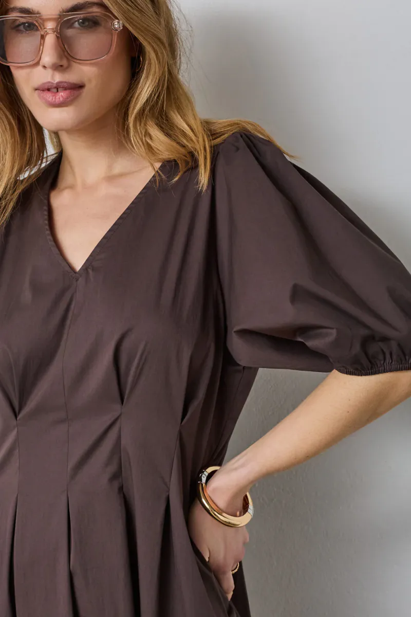 Poppy Pleat Dress, Dark Brown
